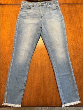 LOFT Light Blue Skinny Jeans with Frayed Slit Hem